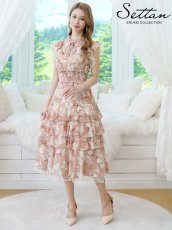 画像1: [ XS-Lサイズ / 1カラー][ERUKEI]花柄・シフォン・ティアードフリル・Aライン・レースポイント・ミディアムドレス・ワンピース[送料無料] (1)