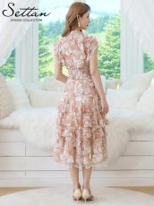 画像3: [ XS-Lサイズ / 1カラー][ERUKEI]花柄・シフォン・ティアードフリル・Aライン・レースポイント・ミディアムドレス・ワンピース[送料無料] (3)