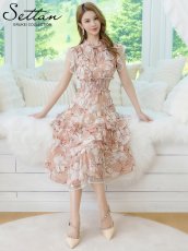 画像6: [ XS-Lサイズ / 1カラー][ERUKEI]花柄・シフォン・ティアードフリル・Aライン・レースポイント・ミディアムドレス・ワンピース[送料無料] (6)