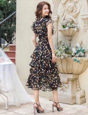 画像3: [ERUKEI/SETTAN]ブラック・フラワープリント・ティアード・フリル・ミディアムドレス・ワンピース[送料無料] (3)