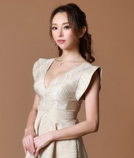 画像12: [ERUKEI]シンプル・ジャガード・ハイウエスト・フリルスリーブ・Vネック・Aライン・ロングドレス[山崎みどり着用]《送料＆代引き手数料無料》myall (12)