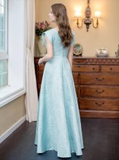 画像7: [ERUKEI]シンプル・ジャガード・ハイウエスト・フリルスリーブ・Vネック・Aライン・ロングドレス[山崎みどり着用]《送料＆代引き手数料無料》myall (7)