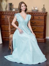 画像13: [ERUKEI]シンプル・ジャガード・ハイウエスト・フリルスリーブ・Vネック・Aライン・ロングドレス[山崎みどり着用]《送料＆代引き手数料無料》myall (13)