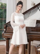 画像2: [ERUKEI/SETTAN]ホワイト・ロングスリーブ・スパンコール・Aライン・シンプル・ミニドレス・ワンピース[送料無料] (2)