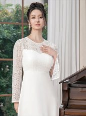 画像4: [ERUKEI/SETTAN]ホワイト・ロングスリーブ・スパンコール・Aライン・シンプル・ミニドレス・ワンピース[送料無料] (4)