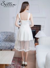 画像6: [ERUKEI/SETTAN]ワインレッド・ホワイト・ファー付き・シアー・チュールレース・ボートネック・ノースリーブ・Aライン・フレア・ミディアムドレス・ワンピース[送料無料] (6)