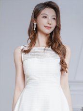 画像8: [ERUKEI/SETTAN]ワインレッド・ホワイト・ファー付き・シアー・チュールレース・ボートネック・ノースリーブ・Aライン・フレア・ミディアムドレス・ワンピース[送料無料] (8)