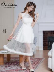 画像10: [ERUKEI/SETTAN]ワインレッド・ホワイト・ファー付き・シアー・チュールレース・ボートネック・ノースリーブ・Aライン・フレア・ミディアムドレス・ワンピース[送料無料] (10)