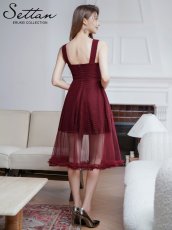 画像5: [ERUKEI/SETTAN]ワインレッド・ホワイト・ファー付き・シアー・チュールレース・ボートネック・ノースリーブ・Aライン・フレア・ミディアムドレス・ワンピース[送料無料] (5)