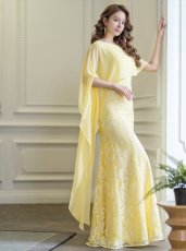 画像6: [ERUKEI/SETTAN]ホワイト・ワインレッド・イエロー・総レース・ケープ風・ロングスリーブ・ロングドレス[送料無料] (6)