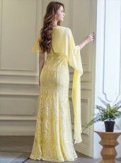 画像9: [ERUKEI/SETTAN]ホワイト・ワインレッド・イエロー・総レース・ケープ風・ロングスリーブ・ロングドレス[送料無料] (9)