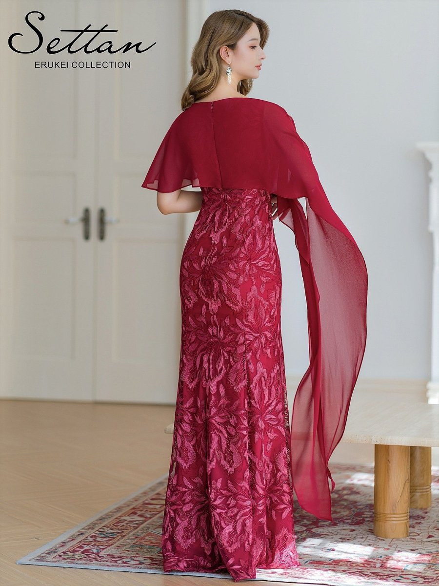 画像8: [ERUKEI/SETTAN]ホワイト・ワインレッド・イエロー・総レース・ケープ風・ロングスリーブ・ロングドレス[送料無料] (8)