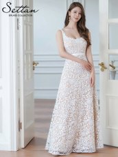 画像1: [ERUKEI/SETTAN]ベージュ×ホワイト・総レース・Aライン・上品・エレガント・ノースリーブ・花・ロングドレス[送料無料] (1)
