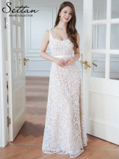画像2: [ERUKEI/SETTAN]ベージュ×ホワイト・総レース・Aライン・上品・エレガント・ノースリーブ・花・ロングドレス[送料無料] (2)