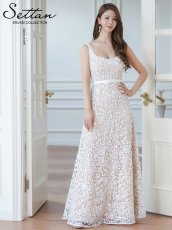 画像5: [ERUKEI/SETTAN]ベージュ×ホワイト・総レース・Aライン・上品・エレガント・ノースリーブ・花・ロングドレス[送料無料] (5)
