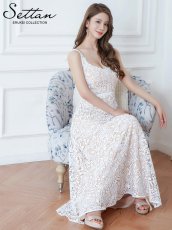 画像6: [ERUKEI/SETTAN]ベージュ×ホワイト・総レース・Aライン・上品・エレガント・ノースリーブ・花・ロングドレス[送料無料] (6)