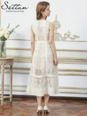 画像3: [ XS-Lサイズ / 1カラー][ERUKEI/SETTAN]立体フラワー・レース・メッシュ・シアー・ノースリーブ・インナーミニ・Aライン・ミディアムドレス・ワンピース[送料無料] (3)