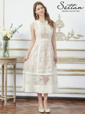 画像5: [ XS-Lサイズ / 1カラー][ERUKEI/SETTAN]立体フラワー・レース・メッシュ・シアー・ノースリーブ・インナーミニ・Aライン・ミディアムドレス・ワンピース[送料無料] (5)