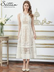 画像6: [ XS-Lサイズ / 1カラー][ERUKEI/SETTAN]立体フラワー・レース・メッシュ・シアー・ノースリーブ・インナーミニ・Aライン・ミディアムドレス・ワンピース[送料無料] (6)