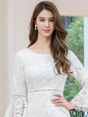 画像4: [ERUKEI/SETTAN]ホワイト・ボートネック・総レース・長袖・切替・タイト・ミディアムドレス・ワンピース[送料無料] (4)