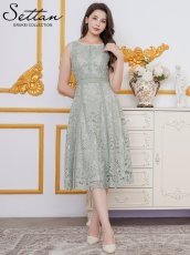 画像1: [ERUKEI/SETTAN]総レース・ノースリーブ・パイピング・ハイウエスト・Aライン・ミディアムドレス・ワンピース[送料無料] (1)