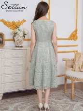 画像5: [ERUKEI/SETTAN]総レース・ノースリーブ・パイピング・ハイウエスト・Aライン・ミディアムドレス・ワンピース[送料無料] (5)