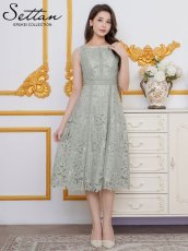 画像9: [ERUKEI/SETTAN]総レース・ノースリーブ・パイピング・ハイウエスト・Aライン・ミディアムドレス・ワンピース[送料無料] (9)