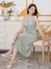 画像11: [ERUKEI/SETTAN]総レース・ノースリーブ・パイピング・ハイウエスト・Aライン・ミディアムドレス・ワンピース[送料無料] (11)