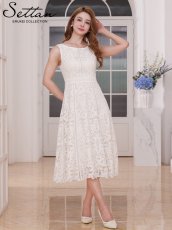 画像2: [ERUKEI/SETTAN]総レース・ノースリーブ・パイピング・ハイウエスト・Aライン・ミディアムドレス・ワンピース[送料無料] (2)