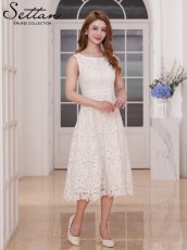 画像4: [ERUKEI/SETTAN]総レース・ノースリーブ・パイピング・ハイウエスト・Aライン・ミディアムドレス・ワンピース[送料無料] (4)