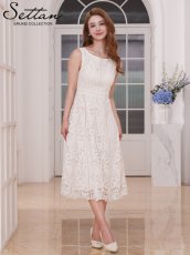 画像10: [ERUKEI/SETTAN]総レース・ノースリーブ・パイピング・ハイウエスト・Aライン・ミディアムドレス・ワンピース[送料無料] (10)