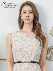 画像4: [ XS-Lサイズ / 1カラー][ERUKEI/SETTAN]ケミカルレース・総レース・ビジューベルト付き・スリットネック・ノースリーブ・タイト・ミディアムドレス・ワンピース[送料無料] (4)