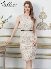 画像6: [ XS-Lサイズ / 1カラー][ERUKEI/SETTAN]ケミカルレース・総レース・ビジューベルト付き・スリットネック・ノースリーブ・タイト・ミディアムドレス・ワンピース[送料無料] (6)