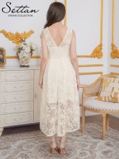 画像3: [ XS-Lサイズ / 1カラー ][ERUKEI/SETTAN]総レース・スパンコール・ノースリーブ・Vネック・タック・フィッシュテール・Aライン・ミディアムドレス・ワンピース[送料無料] (3)