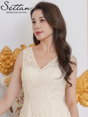 画像4: [ XS-Lサイズ / 1カラー ][ERUKEI/SETTAN]総レース・スパンコール・ノースリーブ・Vネック・タック・フィッシュテール・Aライン・ミディアムドレス・ワンピース[送料無料] (4)