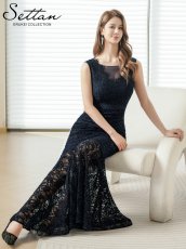 画像12: [ XS-Lサイズ / 3カラー][ERUKEI/SETTAN]総レース・スパンコール・シアー・ギャザー・Vネック・ノースリーブ・ハイウエスト・タイト・マーメイド・ロングドレス[送料無料] (12)