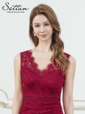 画像16: [ XS-Lサイズ / 3カラー][ERUKEI/SETTAN]総レース・スパンコール・シアー・ギャザー・Vネック・ノースリーブ・ハイウエスト・タイト・マーメイド・ロングドレス[送料無料] (16)