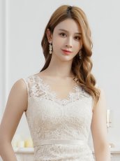 画像4: [ XS-Lサイズ / 3カラー][ERUKEI/SETTAN]総レース・スパンコール・シアー・ギャザー・Vネック・ノースリーブ・ハイウエスト・タイト・マーメイド・ロングドレス[送料無料] (4)