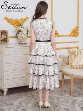 画像3: [ XS-Lサイズ / 1カラー][ERUKEI/SETTAN]花柄・プリント・ノースリーブ・リボン・パイピング・切替・ティアード・ミディアムドレス・ワンピース[送料無料] (3)