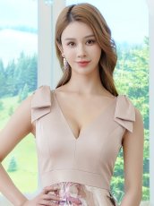 画像5: [ XS-Lサイズ / 6カラー][ERUKEI/SETTAN]Vネック・ノースリーブ・シンプル・サテン・上品・肩リボン・切替・Aライン・ロングドレス[送料無料] (5)