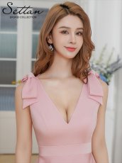 画像15: [ XS-Lサイズ / 6カラー][ERUKEI/SETTAN]Vネック・ノースリーブ・シンプル・サテン・上品・肩リボン・切替・Aライン・ロングドレス[送料無料] (15)