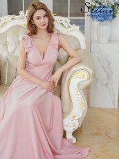 画像16: [ XS-Lサイズ / 6カラー][ERUKEI/SETTAN]Vネック・ノースリーブ・シンプル・サテン・上品・肩リボン・切替・Aライン・ロングドレス[送料無料] (16)
