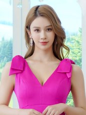 画像19: [ XS-Lサイズ / 6カラー][ERUKEI/SETTAN]Vネック・ノースリーブ・シンプル・サテン・上品・肩リボン・切替・Aライン・ロングドレス[送料無料] (19)