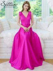画像20: [ XS-Lサイズ / 6カラー][ERUKEI/SETTAN]Vネック・ノースリーブ・シンプル・サテン・上品・肩リボン・切替・Aライン・ロングドレス[送料無料] (20)