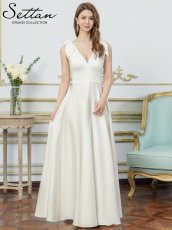 画像7: [ XS-Lサイズ / 6カラー][ERUKEI/SETTAN]Vネック・ノースリーブ・シンプル・サテン・上品・肩リボン・切替・Aライン・ロングドレス[送料無料] (7)