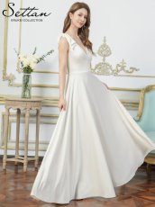 画像8: [ XS-Lサイズ / 6カラー][ERUKEI/SETTAN]Vネック・ノースリーブ・シンプル・サテン・上品・肩リボン・切替・Aライン・ロングドレス[送料無料] (8)