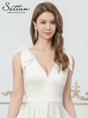画像10: [ XS-Lサイズ / 6カラー][ERUKEI/SETTAN]Vネック・ノースリーブ・シンプル・サテン・上品・肩リボン・切替・Aライン・ロングドレス[送料無料] (10)