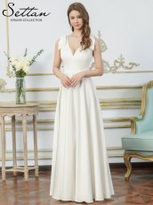 画像12: [ XS-Lサイズ / 6カラー][ERUKEI/SETTAN]Vネック・ノースリーブ・シンプル・サテン・上品・肩リボン・切替・Aライン・ロングドレス[送料無料] (12)