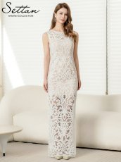 画像6: [ XS-Lサイズ / 1カラー][ERUKEI]総レース・チュールレース・シアー・ノースリーブ・タイト・インナーミニ・ストレートライン・ロングドレス[送料無料] (6)