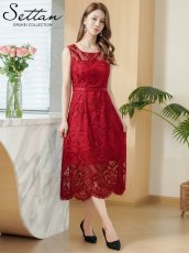 画像1: [ XS-Lサイズ / 2カラー][ERUKEI/SETTAN]レース・シアー・スカラップノースリーブ・Aライン・ミディアムドレス・ワンピース[送料無料] (1)